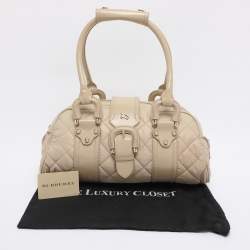 Pre Owned Burberry Beige Quilted Nylon and Patent Leather Manor Satchel