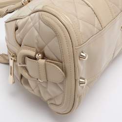 Pre Owned Burberry Beige Quilted Nylon and Patent Leather Manor Satchel