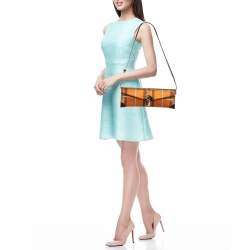 Pre Owned Burberry Orange/Brown Printed Satin and Leather Flap Clutch