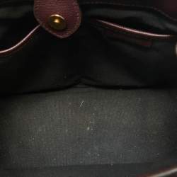 Pre Owned Burberry Burgundy/Beige Leather and House Check Canvas Small Banner Tote