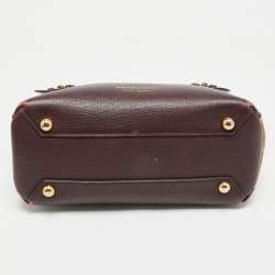 Pre Owned Burberry Burgundy/Beige Leather and House Check Canvas Small Banner Tote