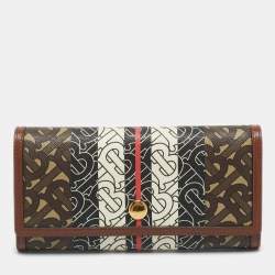 Pre Owned Burberry Brown TB Monogram Coated Canvas and Leather Continetal Wallet