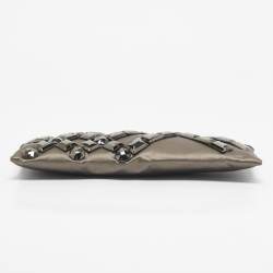 Pre Owned Burberry Dark Grey Satin Crystal Embellished Top Zip Clutch