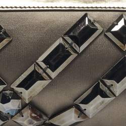 Pre Owned Burberry Dark Grey Satin Crystal Embellished Top Zip Clutch