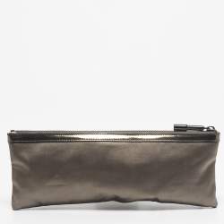 Pre Owned Burberry Dark Grey Satin Crystal Embellished Top Zip Clutch