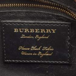 Pre Owned Burberry Brown/Beige House Check Fabric and Leather Small Banner Tote