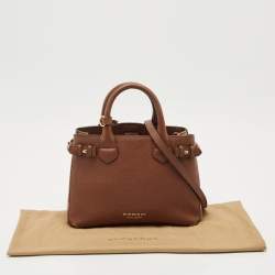 Pre Owned Burberry Brown/Beige House Check Fabric and Leather Small Banner Tote