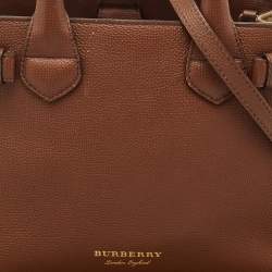 Pre Owned Burberry Brown/Beige House Check Fabric and Leather Small Banner Tote