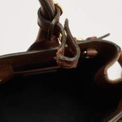 Pre Owned Burberry Brown/Beige House Check Fabric and Leather Small Banner Tote