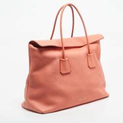 Pre Owned Burberry Peach Grained Leather Baynard Tote