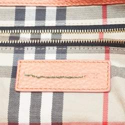 Pre Owned Burberry Peach Grained Leather Baynard Tote