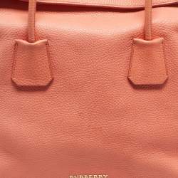 Pre Owned Burberry Peach Grained Leather Baynard Tote