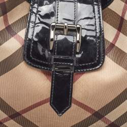 Pre Owned Burberry Beige/Black Nova Check Coated Canvas and Patent Leather Brooke Hobo