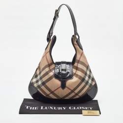 Pre Owned Burberry Beige/Black Nova Check Coated Canvas and Patent Leather Brooke Hobo