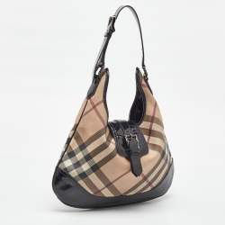 Pre Owned Burberry Beige/Black Nova Check Coated Canvas and Patent Leather Brooke Hobo
