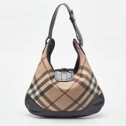 Pre Owned Burberry Beige/Black Nova Check Coated Canvas and Patent Leather Brooke Hobo