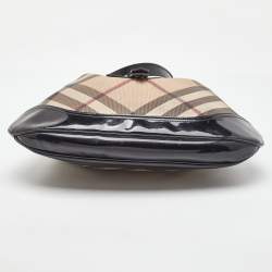 Pre Owned Burberry Beige/Black Nova Check Coated Canvas and Patent Leather Brooke Hobo