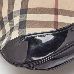 Pre Owned Burberry Beige/Black Nova Check Coated Canvas and Patent Leather Brooke Hobo