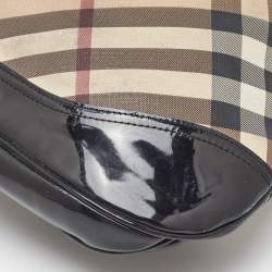Pre Owned Burberry Beige/Black Nova Check Coated Canvas and Patent Leather Brooke Hobo