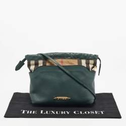 Pre Owned Burberry Green/Beige Leather and House Check Fabric Little Crush Crossbody Bag
