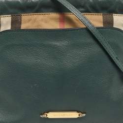 Pre Owned Burberry Green/Beige Leather and House Check Fabric Little Crush Crossbody Bag