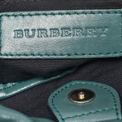 Pre Owned Burberry Green/Beige Leather and House Check Fabric Little Crush Crossbody Bag