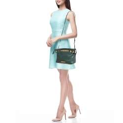 Pre Owned Burberry Green/Beige Leather and House Check Fabric Little Crush Crossbody Bag