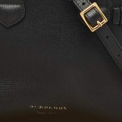 Pre Owned Burberry Black/Beige Leather and House Check Fabric Mini Banner Tote