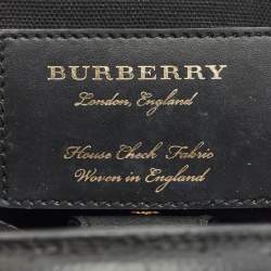 Pre Owned Burberry Black/Beige Leather and House Check Fabric Mini Banner Tote