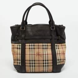 Pre Owned Burberry Choco Brown/Beige Haymarket Check Coated Canvas Medium Golderton Tote