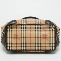 Pre Owned Burberry Choco Brown/Beige Haymarket Check Coated Canvas Medium Golderton Tote