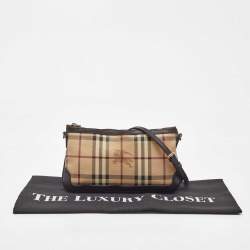Pre Owned Burberry Beige/Brown Haymarket Check Coated Canvas Peyton Crossbody Bag