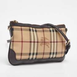 Pre Owned Burberry Beige/Brown Haymarket Check Coated Canvas Peyton Crossbody Bag