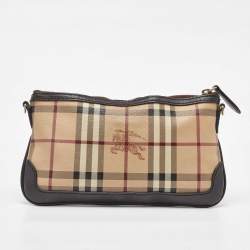 Pre Owned Burberry Beige/Brown Haymarket Check Coated Canvas Peyton Crossbody Bag