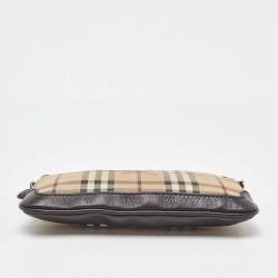 Pre Owned Burberry Beige/Brown Haymarket Check Coated Canvas Peyton Crossbody Bag