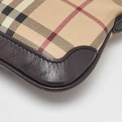 Pre Owned Burberry Beige/Brown Haymarket Check Coated Canvas Peyton Crossbody Bag