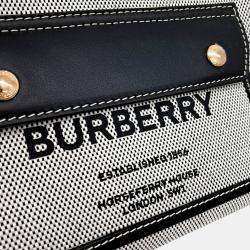 Pre Owned Burberry Black White Canvas and Leather Freya Mini Tote Bag