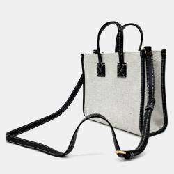 Pre Owned Burberry Black White Canvas and Leather Freya Mini Tote Bag