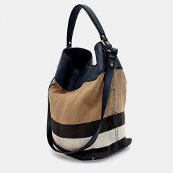 Pre Owned Burberry Beige Black Fabric Tassel Susanna Hobo Bag