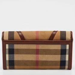 Pre Owned Burberry Brown/Beige Fabric and Leather Leighton Continental Wallet