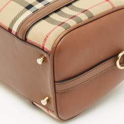 Pre Owned Burberry Beige/Brown Haymarket Fabric and Leather Mini Bowler Bag