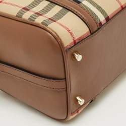 Pre Owned Burberry Beige/Brown Haymarket Fabric and Leather Mini Bowler Bag