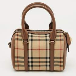 Pre Owned Burberry Beige/Brown Haymarket Fabric and Leather Mini Bowler Bag