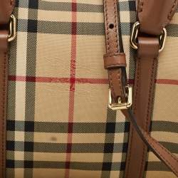 Pre Owned Burberry Beige/Brown Haymarket Fabric and Leather Mini Bowler Bag