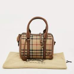 Pre Owned Burberry Beige/Brown Haymarket Fabric and Leather Mini Bowler Bag
