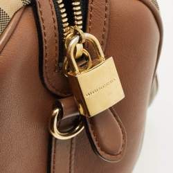 Pre Owned Burberry Beige/Brown Haymarket Fabric and Leather Mini Bowler Bag