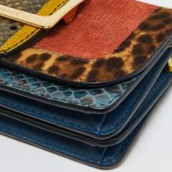 Pre Owned Burberry Multicolor Leopard Pint Calfhair, Suede and Python Buckle Crossbody Bag