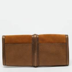 Pre Owned Burberry Brown/Bronze Leather and Suede Turnlock Flap Clutch 