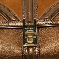 Pre Owned Burberry Brown/Bronze Leather and Suede Turnlock Flap Clutch 