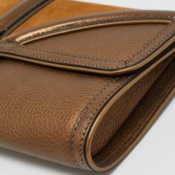 Pre Owned Burberry Brown/Bronze Leather and Suede Turnlock Flap Clutch 